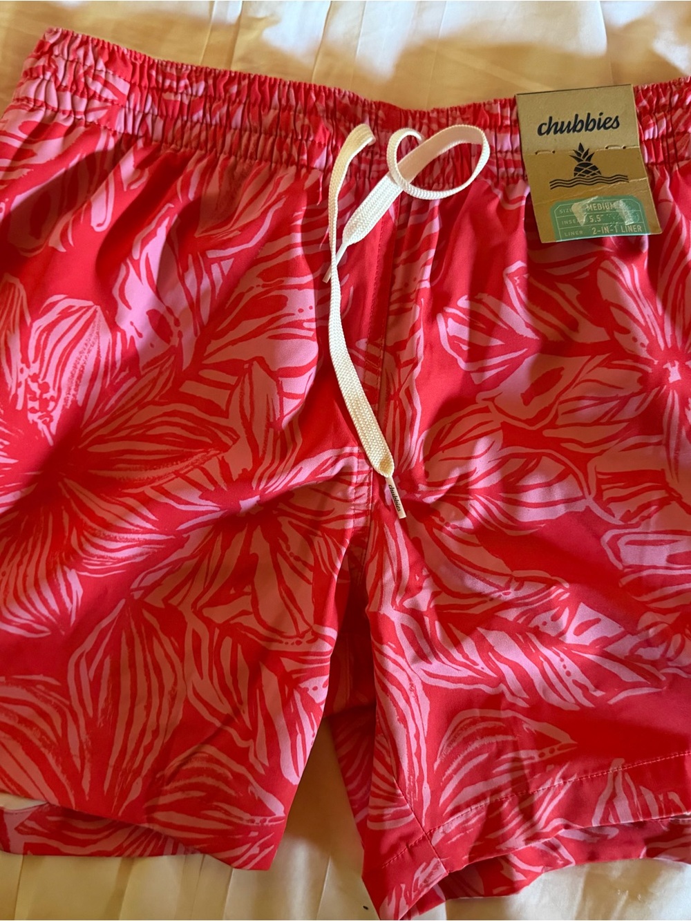 chubbies Red and Pink Tropical Print Swim Shorts